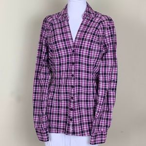 GUESS Purple Silver Tartan Plaid Shirt Large